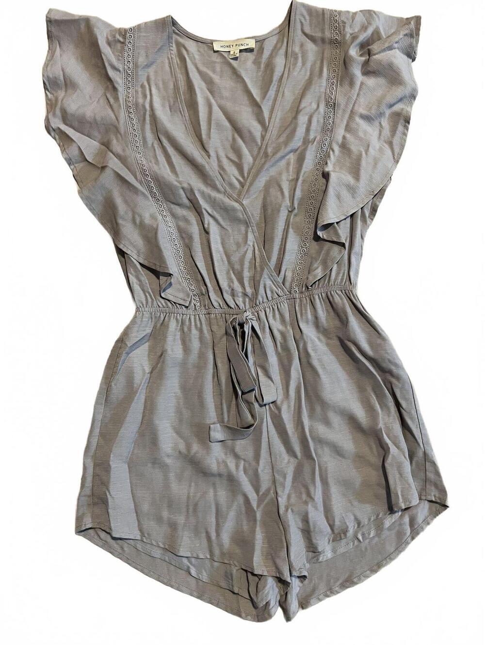 Honey Punch Women's Gray Flutter Sleeve Romper Size Small